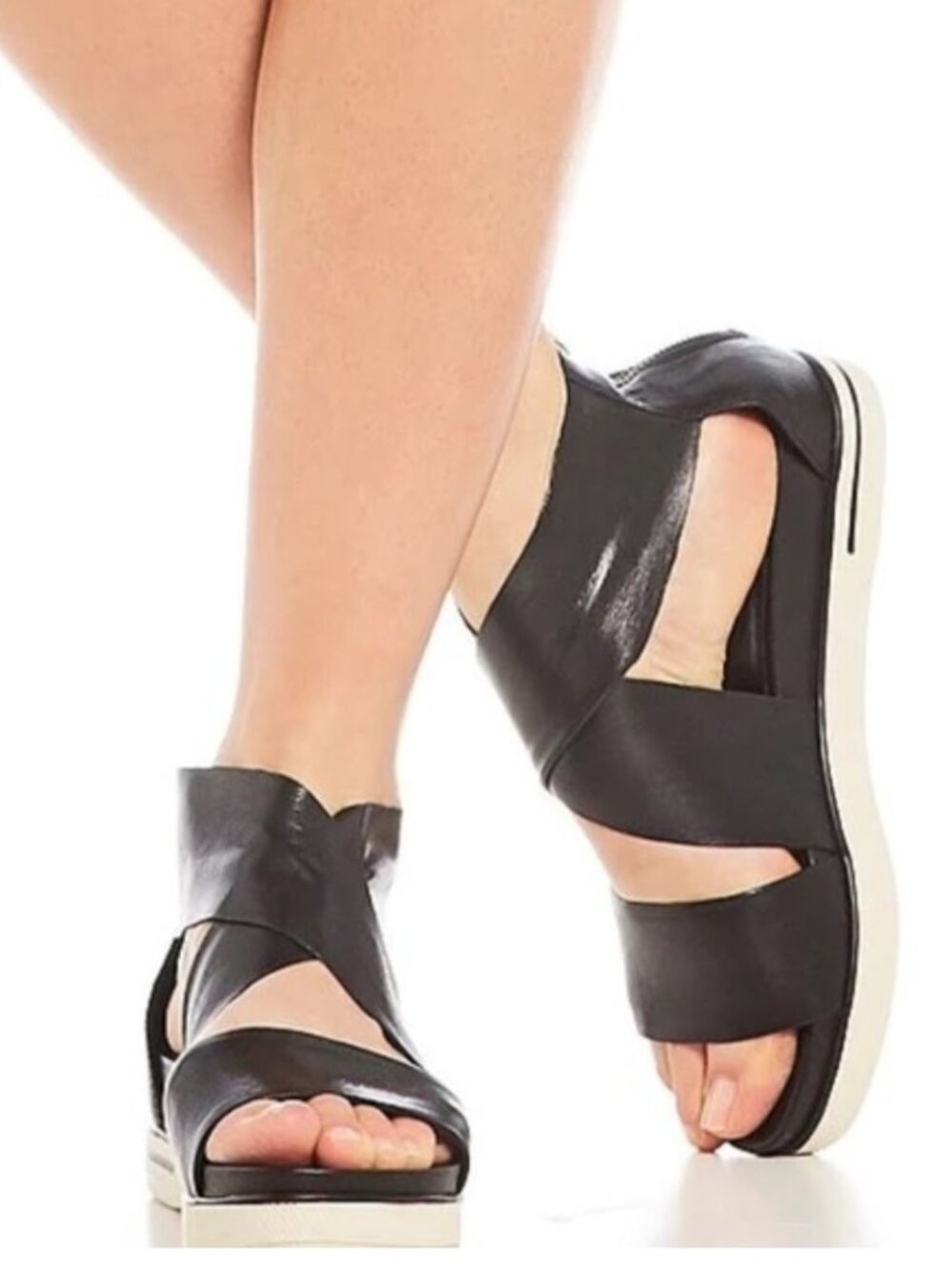 Eileen Fisher Sport Tumbled Black Leather Sneaker Sandal Minimalist Women's 7.5